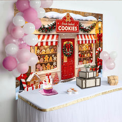 Lofaris Toile de fond de Noël magasin de biscuits et pain d'épices, magnifique décor festif pour photographie d'hiver