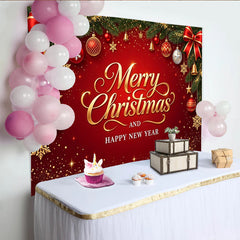 Lofaris Toile de fond de Noël rouge et or avec texte Joyeux Noël et Bonne Année, magnifique arrière-plan de fête d'hiver pour studio photo