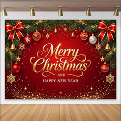 Lofaris Toile de fond de Noël rouge et or avec texte Joyeux Noël et Bonne Année, magnifique arrière-plan de fête d'hiver pour studio photo
