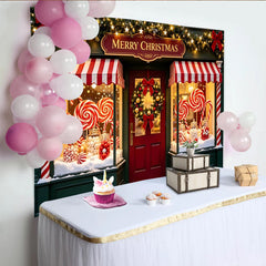 Lofaris Toile de fond de Noël vitrine de bonbons et sucettes lumineuses, arrière-plan magique pour fête d'hiver et séance photo