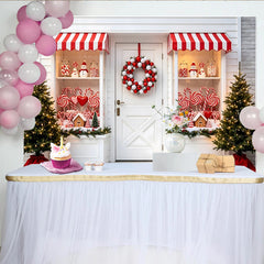Lofaris Toile de fond de Noël avec bonbons et guirlande rouge et blanc, arrière-plan festif pour studio photo et fête d'hiver