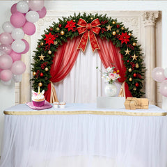 Lofaris Toile de fond de Noël arche festive avec guirlande de sapin, baies rouges et étoiles dorées, élégant arrière-plan pour studio photo