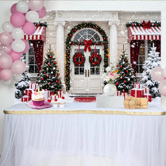 Lofaris Toile de fond de Noël enneigée, entrée festive avec sapins, magnifique arrière-plan hivernal pour studio et fête