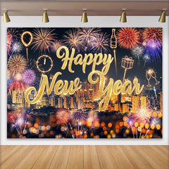 Lofaris Toile de fond du Nouvel An scintillante avec feux d'artifice dorés, magnifique décor de fête pour célébration et studio photo
