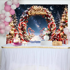 Lofaris Toile de fond de Noël joyeux avec sapins enneigés et cadeaux, décor féerique pour célébration d'hiver et studio photo