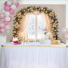Lofaris Toile de fond de Noël élégante avec guirlande givrée et ornements dorés, décor de fête d'hiver pour studio photo