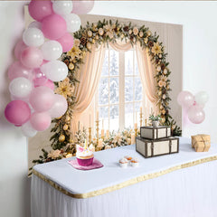 Lofaris Toile de fond de Noël élégante avec guirlande givrée et ornements dorés, décor de fête d'hiver pour studio photo