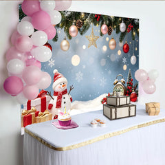 Lofaris Toile de fond de Noël bonhomme de neige et cadeaux avec flocons, magnifique décor d'hiver pour studio photo