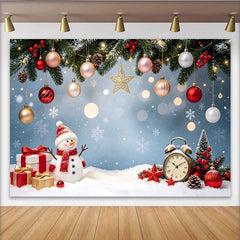 Lofaris Toile de fond de Noël bonhomme de neige et cadeaux avec flocons, magnifique décor d'hiver pour studio photo