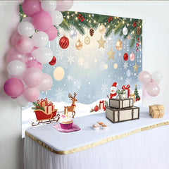 Lofaris Toile de fond de Noël avec sapin, guirlandes lumineuses et flocons de neige, magnifique décor de fête hivernale avec renne et bonhomme