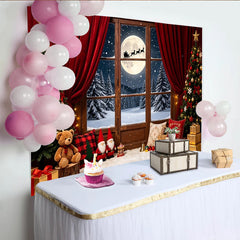 Lofaris Toile de fond de Noël avec père Noël et paysage hivernal enneigé, magnifique arrière-plan de fête pour studio photo