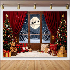 Lofaris Toile de fond de Noël avec père Noël et paysage hivernal enneigé, magnifique arrière-plan de fête pour studio photo