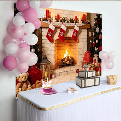 Lofaris Toile de fond de Noël avec cheminée, sapins et cadeaux, magnifique arrière-plan festif pour studio photo et fête d'hiver