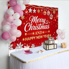 Lofaris Toile de fond de Noël et du Nouvel An rouge avec ornements dorés et flocons, arrière-plan festif pour célébrations de fin d'année