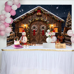 Lofaris Toile de fond de Noël rustique avec bonhommes de neige et guirlandes, magnifique décor d'hiver enneigé pour studio photo