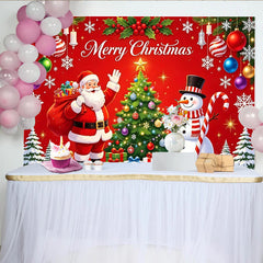 Lofaris Toile de fond de Noël joyeux avec Père Noël et bonhomme de neige, magnifique arrière-plan rouge pour fête d'hiver et studio photo