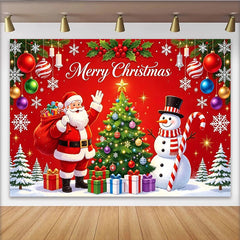 Lofaris Toile de fond de Noël joyeux avec Père Noël et bonhomme de neige, magnifique arrière-plan rouge pour fête d'hiver et studio photo