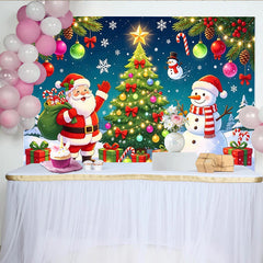 Lofaris Toile de fond de Noël avec Père Noël, bonhomme de neige et sapin illuminé, décor festif pour studio photo et célébrations d'hiver