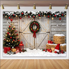 Lofaris Toile de fond de Noël enneigée avec sapin et guirlandes, magnifique décor d'hiver festif pour studio photo