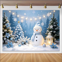 Lofaris Toile de fond de Noël bonhomme de neige et sapins enneigés bleus, magnifique arrière-plan d'hiver pour studio photo et fête