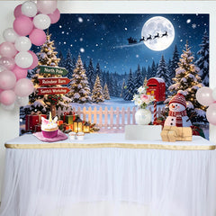 Lofaris Toile de fond de Noël enneigée avec sapins lumineux et père Noël, magnifique arrière-plan de nuit d'hiver pour studio photo
