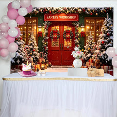 Lofaris Toile de fond de Noël enneigée avec sapins et cadeaux, décor festif pour studio photo