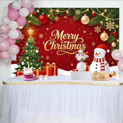 Lofaris Toile de fond Joyeux Noël avec bonhomme de neige, sapin et cadeaux, décoration festive pour studio photo et célébrations d'hiver