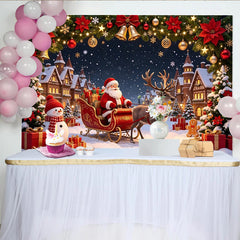 Lofaris Toile de fond de Noël avec Père Noël, renne et village enneigé, magnifique arrière-plan festif pour studio photo et fête d'hiver