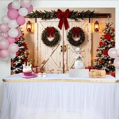 Lofaris Toile de fond de Noël rustique avec sapins et couronnes, arrière-plan festif pour studio photo et cadeaux