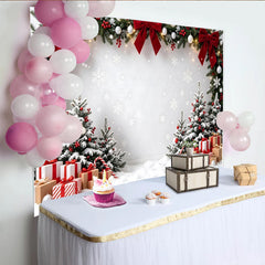 Lofaris Toile de fond de Noël avec guirlande, sapins enneigés et cadeaux, magnifique arrière-plan pour studio photo et fête de famille
