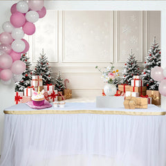 Lofaris Toile de fond de Noël enneigée avec sapins et cadeaux rouges, décor d'hiver pour studio photo et fête