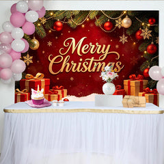 Lofaris Toile de fond de Noël rouge et or avec Joyeux Noël et cadeaux, magnifique décor festif pour studio photo