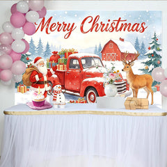 Lofaris Toile de fond de Noël avec Père Noël, camion rouge et cadeaux sous la neige, arrière-plan festif pour studio photo et fête