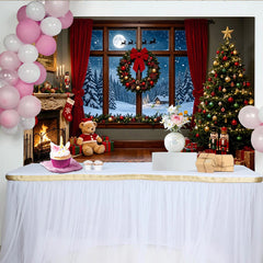 Lofaris Toile de fond de Noël cheminée sapin et père noël, scène hivernale festive, décor chaleureux pour studio photo