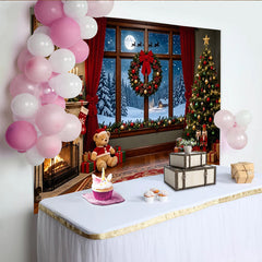 Lofaris Toile de fond de Noël cheminée sapin et père noël, scène hivernale festive, décor chaleureux pour studio photo