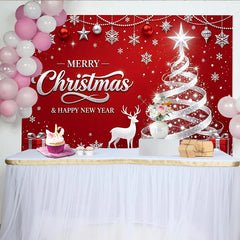 Lofaris Fond rouge scintillant avec sapin et renne pour Noël et Nouvel An, magnifique arrière-plan de fête pour studio photo