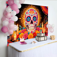 Lofaris Toile de fond Día de Muertos avec calavera colorée et fleurs, magnifique arrière-plan festif pour célébration mexicaine
