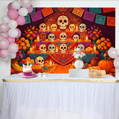 Lofaris Toile de fond pour le Jour des Morts avec calaveras et œillets d'Inde, magnifique décor de fête mexicaine pour célébration