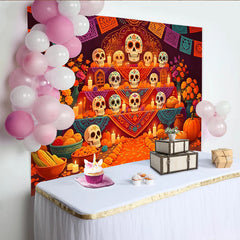 Lofaris Toile de fond pour le Jour des Morts avec calaveras et œillets d'Inde, magnifique décor de fête mexicaine pour célébration
