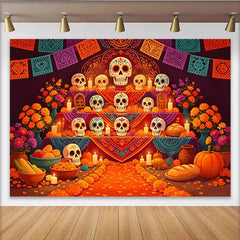 Lofaris Toile de fond pour le Jour des Morts avec calaveras et œillets d'Inde, magnifique décor de fête mexicaine pour célébration