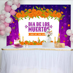 Lofaris Toile de fond Dia de los Muertos avec fleurs de soucis et bougies, magnifique arrière-plan pour célébration de fête et photographie