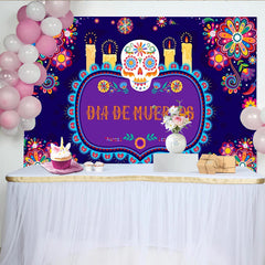 Lofaris Toile de fond Día de Muertos avec crâne en sucre et bougies, décor festif de style mexicain pour studio photo