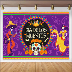 Lofaris Toile de fond Jour des Morts avec squelettes musiciens et danseurs, magnifique décor de fête mexicaine pour célébration festive