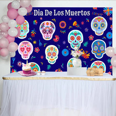 Lofaris Toile de fond Dia de los Muertos avec crânes colorés et motifs floraux, magnifique arrière-plan de fête mexicaine pour célébration