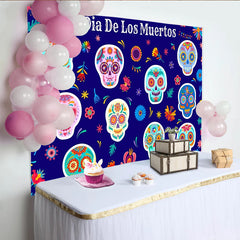 Lofaris Toile de fond Dia de los Muertos avec crânes colorés et motifs floraux, magnifique arrière-plan de fête mexicaine pour célébration