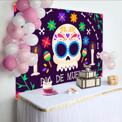 Lofaris Toile de fond Dia de los Muertos avec crâne fleuri et bougies, magnifique arrière-plan pour célébration mexicaine et fête colorée