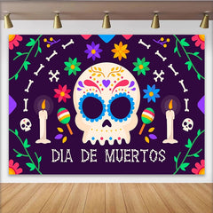 Lofaris Toile de fond Dia de los Muertos avec crâne fleuri et bougies, magnifique arrière-plan pour célébration mexicaine et fête colorée