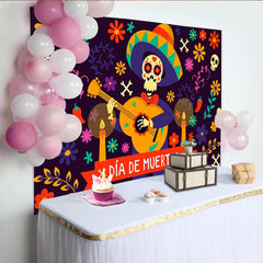 Lofaris Toile de fond Fête des Morts mexicaine, squelette et fleurs, magnifique décor de fête pour célébration culturelle