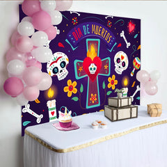 Lofaris Toile de fond Jour des Morts mexicain avec crânes et bougies, arrière-plan de fête coloré pour studio photo