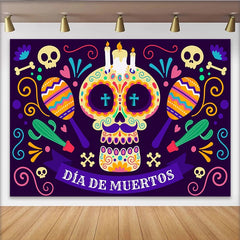 Lofaris Toile de fond Día de Muertos avec crâne en sucre coloré et maracas, décor festif mexicain pour célébration culturelle